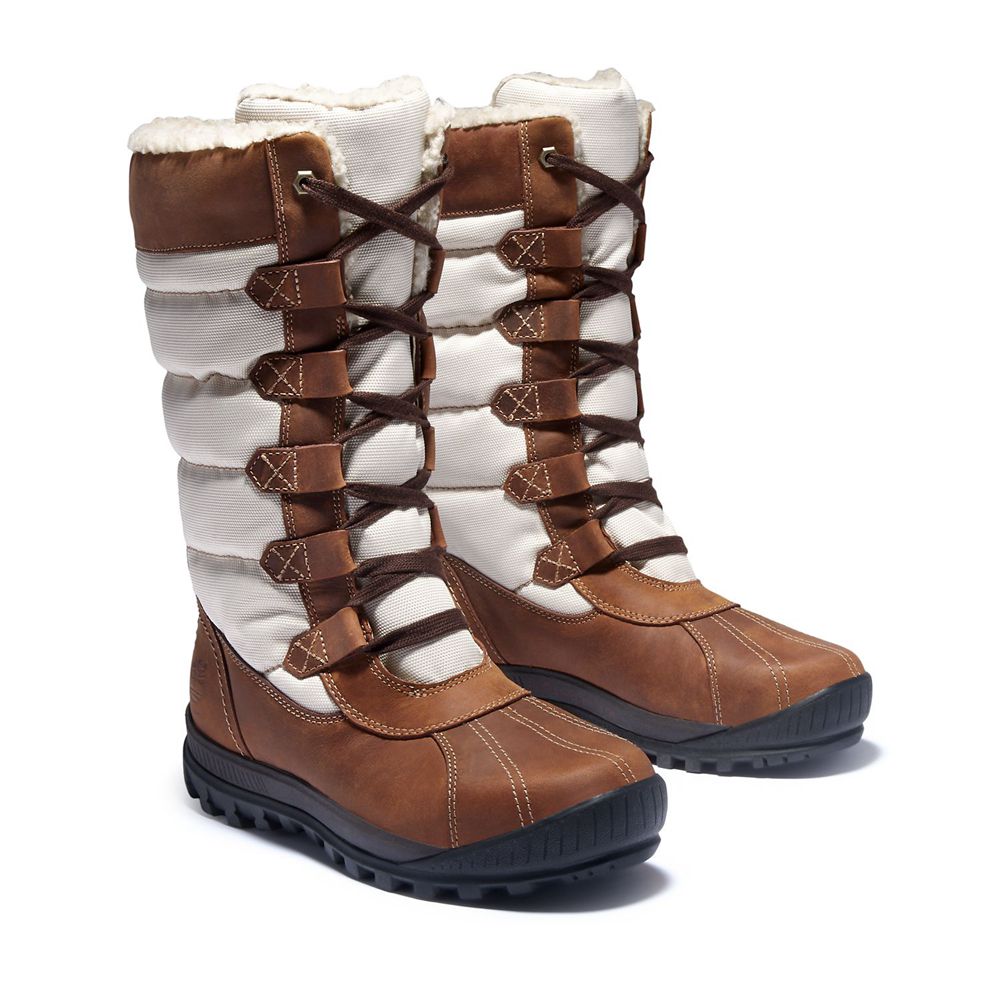 Timberland Womens Snow Boots Mt. Hayes Tall Waterproof - Brown/White - India BS8125049